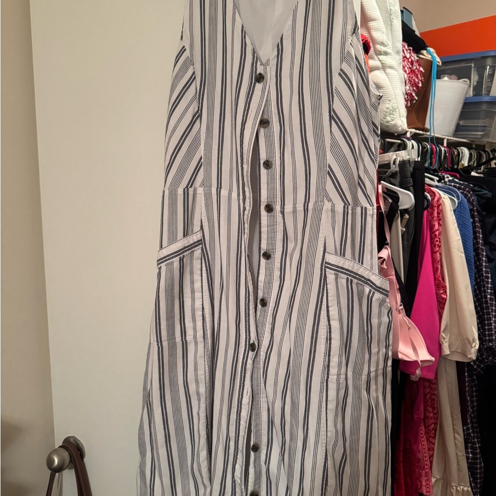 LOFT Blue and White Striped Midi Dress